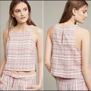 Anthropologie co-ord coordinating set aita pink white small crop tank and pants